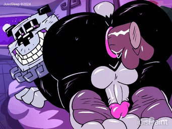 anal anal_penetration anthro anus balls bodily_fluids butt dark_room disembodied_penis duo feet genital_fluids genitals grin male male/male overweight penetration penis precum smile sweat jusosleep master_yo bear giant_panda mammal 4:3 animated