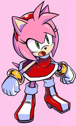 adolescent angry anthro clothed clothing dress fangs female footwear gloves handwear open_mouth pink_body shoes simple_background solo standing tail teeth young randomguy999 sega sonic_the_hedgehog_(series) amy_rose eulipotyphlan hedgehog mammal absurd_res hi_res