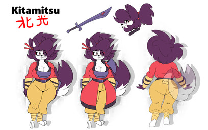 accessory anthro armwear belt big_breasts black_lips black_nose black_text bottomwear breasts butt clothed clothed_anthro clothed_female clothing eye_scar eye_through_hair eyelashes facial_scar female female_anthro front_view fur hair hair_accessory hair_sticks lips markings melee_weapon mole_(marking) mole_on_breast pants purple_ears purple_hair purple_tail rear_view red_clothing red_eyes red_text scar shoulder_armor simple_background solo sword tail text thick_thighs translucent translucent_hair weapon white_background white_body white_fur white_inner_ear yellow_bottomwear yellow_clothing yellow_pants cloudidoodles kita_(cloudidoodles) canid canine canis jackal mammal 2023 absurd_res digital_media_(artwork) english_text full-length_portrait hi_res japanese_text model_sheet portrait