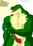 abs angry animal_genitalia anthro athletic balls biceps big_penis biped bodily_fluids claws cum dialogue erection fangs flexing genital_fluids genital_slit genitals green_body green_skin grey_eyes male muscular muscular_anthro nude offscreen_character open_mouth pecs penis precum red_penis scales solo standing teeth text tongue toony vein yellow_body yellow_skin maxime-jeanne thomas_carter dinosaur lizard prehistoric_species reptile scalie theropod tyrannosaurid tyrannosauroid tyrannosaurus tyrannosaurus_rex 2013 absurd_res english_text hi_res