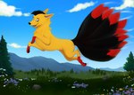 absurd_res canid canine cloud female feral flower flying fox fox_spirit hi_res kira_redpaw mammal mountain plant quadruped shembreopheline sky solo teats true_fox