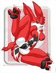 anthro arm_support bent_legs breasts buckteeth card claws clitoris clubs_(suit) diamonds_(suit) digitigrade extended_arm feet female fur genitals hair heart_symbol hindpaw looking_at_viewer nipples nude one_leg_up paws playing_card presenting pussy raised_leg reclining red_body red_eyes red_fur red_hair side_reclining solo spades_(suit) spread_legs spreading suit_symbol teeth tongue tongue_out mitti lagomorph leporid mammal rabbit 2007 source_request unavailable_at_source