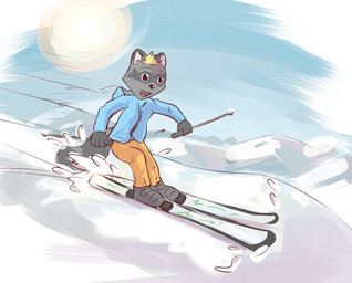 4_fingers anthro black_nose blonde_hair blue_clothing clothing fingers grey_body grey_skin hair holding_object male mountain open_mouth orange_clothing outside skiing smile snow solo sun young young_anthro young_male secretkitsune pinky mammal procyonid raccoon 2017