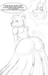 absurd_res anthro aren_ace_armmen ass_up avery_mei-ling babyaren bovid bustle butt canid canine canis caprine clothed clothing costume crossdressing digital_media_(artwork) dress duo embarrassed english_text femboy fursuit goat hi_res looking_at_another looking_back male male/male mammal monochrome onomatopoeia shocked simple_background sketch sound_effects text wedding_dress wolf