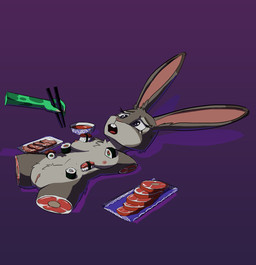 4_missing_limbs abused amputee anthro bodily_fluids body_sushi buckteeth character_prepared_as_food chest_tuft chopsticks claws disability duo faceless faceless_character female food food_fetish food_play genitals gore gore_focus green_hand head_fluff meat meat_on_bone missing_all_arms missing_all_legs missing_all_limbs missing_arm missing_leg missing_limb multiple_amputee navel nipples offscreen_character pink_inner_ear pink_nipples pubes purple_background purple_ears quadruple_amputee raw_meat red_tongue rice shadow simple_background solo sushi tears teeth thick_thighs tongue tuft vulva yellow_claws hedgehodge disney zootopia judy_hopps lagomorph leporid mammal rabbit digital_media_(artwork) hi_res