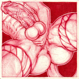 abs anthro anus_peek ball_grab balls big_balls big_butt big_penis butt erection genitals kurokkuru_(slutty4xel) male markings muscular muscular_male pecs penis solo under_view vein veiny_penis slutty4xel gabriel_fahn felid lion mammal pantherine hi_res monochrome traditional_media_(artwork)