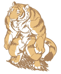 anthro biped chest_tuft countershading featureless_crotch fur male multicolored_body multicolored_fur muscular muscular_anthro muscular_male nude pecs simple_background solo standing striped_body striped_fur stripes tuft white_background giraffe_(artist) lam-chan felid mammal pantherine tiger 2015
