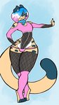 anthro bell bell_collar blue_eyes clothing collar crop_top femboy fishnet_clothing fishnet_legwear fur hair legwear looking_at_viewer male markings multicolored_hair panties rainbow_hair shirt solo spots spotted_body spotted_fur standing topwear underwear yellow_body yellow_fur cremacat felid jaguar mammal pantherine hi_res