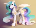 alternate_form female feral fur horn mottled mottled_body mottled_fur piebald piebald_body piebald_fur simple_background smile solo wings silfoe friendship_is_magic hasbro my_little_pony mythology princess_celestia_(mlp) equid equine mammal mythological_creature mythological_equine winged_unicorn 2018