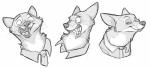 2019 absurd_res anthro canid canine cheek_tuft clothed clothing disney facial_tuft fox hi_res looking_at_viewer mammal monochrome multiple_poses neck_tuft nick_wilde open_mouth pose red_fox secoh2000 sharp_teeth shirt simple_background sketch solo teeth topwear true_fox tuft white_background zootopia