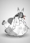 anthro anthro_pred belly big_belly big_breasts bodily_noises bottomwear breasts burping burping_up_feather burping_up_object clothed clothing digestion face_imprint female female_anthro female_pred huge_belly imprint loose_feather miniskirt multiple_prey office_lady onomatopoeia oral_vore pencil_skirt resting_on_belly rumbling_stomach same_size_vore skirt solo sound_effects teeth text thick_thighs vore ecchipandaa lagomorph leporid mammal rabbit digital_drawing_(artwork) digital_media_(artwork) hi_res