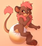 abdl anthro blush bodily_fluids clothed clothing diaper diaper_fetish diaper_only diaper_use embarrassed fur genital_fluids hair looking_away lying male mane multicolored_body multicolored_fur pawpads paws pink_eyes pink_hair pink_nose round_ears shy simple_background solo tail tail_tuft topless tuft unclean_diaper urine used_diaper wearing_diaper wet_diaper white_diaper auroraskyyy felid lion mammal pantherine hi_res