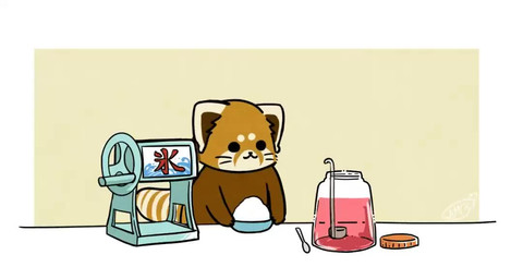 black_nose brown_body brown_fur chibi cutlery dessert dot_eyes eating feral food fur holding_object kitchen_utensils paws shaved_ice simple_eyes sitting solo spoon tools whiskers shi_nominmin ailurid mammal red_panda 2021 2d_animation animated no_sound short_playtime video