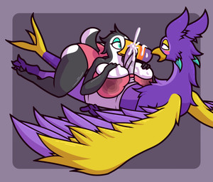 anthro beak big_beak big_breasts big_butt big_penis black_body black_feathers blush bodily_fluids boxers_(clothing) bra breast_play breasts bulge butt claws clothing clothing_bulge countershade_tail countershade_torso countershading cum cum_in_clothing cum_in_underwear cum_on_beak cum_on_breasts cum_through_clothing cum_through_underwear cumshot detailed_bulge ejaculation erection erection_under_clothing eyeshadow feathers feet female genital_fluids genital_outline genitals gold_eyeshadow grey_boxers grey_clothing grey_underwear looking_at_another looking_at_cumshot looking_at_partner looking_pleasured makeup male male/female multicolored_body panties pawpads paws penis penis_outline pink_bra pink_clothing pink_panties pink_pawpads pink_underwear purple_body purple_eyes purple_feathers sex spread_toes spread_wings tail tail_claws teal_eyes teal_eyeshadow tenting thick_thighs through_clothing titfuck titfuck_over_clothes titfuck_under_clothes toes two_tone_body two_tone_tail underwear wet wet_bra wet_clothing wet_underwear white_body white_sclera wings yellow_beak yellow_body yellow_feathers ikakins mythology kestrel_(ichlamogeneralhukari) avian bird gryphon mythological_avian mythological_creature toucan absurd_res hi_res