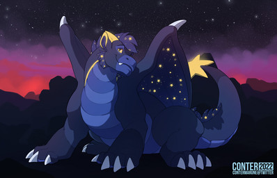 claws cosmic_background dragon_plushie feral finger_claws glowing glowing_eyes male mane membrane_(anatomy) membranous_wings paws plushie purple_body sitting sky skyscape snaggle_tooth snout solo star starry_background starry_sky striped_body stripes tail toe_claws wings conter_marune mythology milo_(charu) animate_inanimate dragon living_plushie mythological_creature mythological_scalie scalie