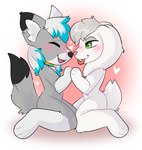 anthro blep blush boop duo eyes_closed hand_holding happy heart_symbol kneeling male male/male nose_boop tongue tongue_out belovedfoxx dante_kinkade zack_(thezackrabbit) canid canine canis lagomorph leporid mammal rabbit wolf hi_res