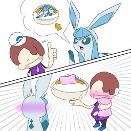 ambiguous_gender duo feral pillow text yes-no_pillow yes_pillow oshiri_hakase nintendo pokemon pokemon_pokopia ditto_(pokopia) ditto_(pokemon) eeveelution generation_1_pokemon generation_4_pokemon glaceon humanoid pokemon_(species) 1:1 comic english_text hi_res meme