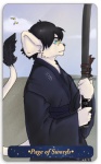 anthro asian_clothing big_ears black_hair black_nose blue_eyes card card_template clothed clothing east_asian_clothing eyewear fortune_telling fully_clothed glasses hair japanese_clothing katana male melee_weapon minor_arcana page_(servant) page_of_swords_(tarot) pose side_view silk solo sword swords_(tarot) tail tail_tuft tarot tarot_card tuft weapon yukata limecustard gang_xi_siyu siyu avian bird dipodomyine heteromyid kangaroo_rat mammal rodent 5:8 digital_media_(artwork) half-length_portrait portrait