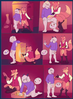 3_toes 4_toes after_transformation anal_beads anthro bottomless bottomless_anthro brown_body brown_fur clothed clothing cutaway dildo doppelganger_(literary) duo expression_cutaway feet filing_cabinet foreskin fur genitals grey_body grey_fur home_invasion humanoid_genitalia humanoid_penis identity_theft kneeling lockpick male multicolored_body multicolored_fur on_one_knee orange_body orange_fur pawpads penis red_eyes sex_toy tan_body tan_fur toes upside_down_transformation goat_boy9 koopacoon goat_boy9_(character) richard_(goat_boy9) boss_monster_(undertale) canid canine fox mammal red_fox true_fox absurd_res comic hi_res