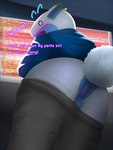 anthro anus balls butt clothed clothing electronics genitals looking_at_viewer male monitor solo surprise text enokimaru ikone_(enokimaru) fish marine shark 3:4 absurd_res hi_res