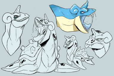 ambiguous_gender blep blue_body blue_horn blue_tongue bodily_fluids countershading front_view grey_background grin horn narrowed_eyes saliva saliva_string sharp_teeth side_view simple_background smile solo teeth tongue tongue_out unsigned yellow_body swampjaws nintendo pokemon harmony_(imperatorcaesar) aquatic generation_1_pokemon lapras plesiosaur pokemon_(species) prehistoric_species reptile scalie partially_colored sketch_page
