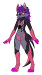 ambiguous_gender anthro clothing cosplay costume facial_markings fur grey_body grey_fur hair head_markings highlights_(coloring) markings multicolored_body multicolored_fur multicolored_hair multicolored_tail pink_body pink_eyes pink_fur pink_highlights pokemon_costume purple_hair ribbons skinsuit solo spider-man_suit superhero_costume symbol tail tight_clothing queenrupti marvel nintendo pokemon spider-man_(series) ashe_infinity canid canine fox generation_7_pokemon hybrid mammal pokemon_(species) salazzle absurd_res hi_res