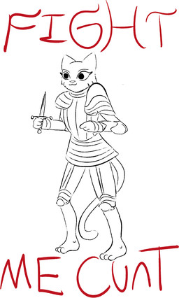 3_fingers 3_toes anthro armor barefoot bent_arm big_eyes big_iris body_armor cheek_tuft clothed clothing dagger eyebrows eyelashes facial_tuft feet female fingers fully_clothed fur fur_tuft gorget holding_dagger holding_melee_weapon holding_object holding_weapon knight looking_aside melee_weapon pauldron plate_armor pointy_ears poleyn prick_ears profanity smile solo standing text toes tuft warrior weapon gold-white-kott microsoft prequel_adventure the_elder_scrolls katia_managan felid khajiit mammal 2022 digital_media_(artwork) english_text full-length_portrait hi_res image_macro meme monochrome portrait reaction_image spot_color