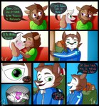 absurd_res angel_(lechugansfw) anthro bag blush bovid canid canine canis caprine comic daniel_(lechugansfw) domestic_dog father_(lore) female green_eyes hi_res humanoid kissing lechugansfw male male/female mammal parent_(lore) partially_translated pink_blush purple_eyes sheep sport text translated translation_check translation_request trevor_(lechugansfw) wolf
