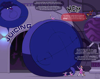 alarm anthro barefoot belly berry_juice beverage big_belly blue_body blue_fur blueberry_inflation blueberry_juice body_inflation chubby_cheeks clothed clothing dialogue double_chin electronics expansion factory feet fur group hair huge_belly hyper hyper_belly immobile inflation juice_(beverage) long_hair machine male markings morbidly_obese morbidly_obese_anthro multicolored_body multicolored_ears multicolored_fur obese obese_anthro overweight overweight_anthro overweight_male pawpads paws spherical_inflation tail text thick_thighs toes two_tone_body two_tone_ears two_tone_fur two_tone_tail calorie charlie_and_the_chocolate_factory grimmane_rainer_darkai asinus canid canine canis domestic_cat donkey equid equine felid feline felis mammal unknown_species wolf absurd_res digital_media_(artwork) english_text hi_res
