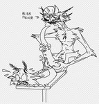 4_ears akutsune alien anal anal_penetration antennae_(anatomy) anthro arms_tied avian back_spikes balls beak bound digital_drawing_(artwork) digital_media_(artwork) digitigrade directional_arrow duo evil_face evil_grin fantasy_creature fluffy forced fur furniture genitals hybrid looking_at_another lying magical_creature male male/male monochrome multi_ear nal_wingstracks_(future) nal_wt nude on_front penetration pizorax rape rape_face rozan_(nal_wt) sex simple_background smile spikes spikes_(anatomy) sweat_emanata table tail tail_grab text white_background worried_look