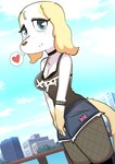 absurd_res aggretsuko anthro blush boots borzoi bottomwear breasts canid canine canis choker cleavage clothed clothing crop_top domestic_dog female fishnet_clothing fishnet_legwear footwear heart_symbol hi_res hotpants hunting_dog inui_(aggretsuko) jewelry legwear looking_at_viewer mammal necklace onibi sanrio shirt shorts sighthound solo thigh_boots thigh_highs topwear union_jack