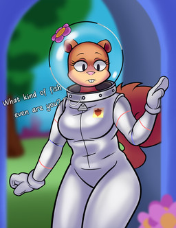 anthro date female solo standing text lewdraru nickelodeon spongebob_squarepants sandy_cheeks mammal rodent sciurid tree_squirrel absurd_res hi_res