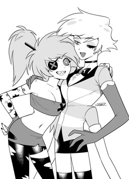 4_arms blush blush_lines cartoon_freckles chest_tuft duo eye_patch eyelashes eyewear female freckled_face freckled_shoulders freckles long_eyelashes male multi_arm multi_limb simple_background tuft white_background enaic31 hazbin_hotel hellaverse angel_dust cherri_bomb_(hazbin_hotel) animal_humanoid arachnid arachnid_humanoid arthropod arthropod_humanoid demon demon_humanoid human humanoid mammal spider_humanoid absurd_res hi_res monochrome