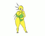 barefoot big_breasts bikini breasts cleavage clothed clothing feet female smile solo swimwear tail two-piece_swimsuit yellow_body plaga third-party_edit avian bird 5:4 animated short_playtime