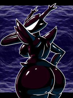 anthro antlers armor big_breasts big_butt black_antlers black_body black_breasts black_nipples black_vulva breasts bubble_butt butt butt_pose dark_body dark_breasts dark_butt dark_nipples female female_anthro genitals glistening glistening_breasts glistening_butt glistening_nipples hand_on_hip hand_on_own_hip horn humanoid_genitalia humanoid_vulva looking_at_viewer looking_back looking_back_at_viewer nipples pose rear_view simple_background solo thick_thighs vulva wide_hipped_anthro wide_hipped_female wide_hips 87_god deltarune undertale_(series) roaring_knight deer mammal shadow_creature 2025 3:4 digital_media_(artwork) hi_res