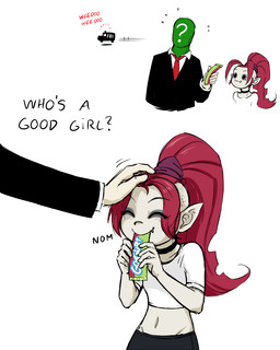 ?_face bald clothing dialogue duo ear_tails eyes_closed eyeshadow fangs female gloves good_girl green_body green_skin hair handwear humanoid_pointy_ears makeup medium_truck midriff not_furry pale_skin petting pointy_ears red_hair smile suit teeth text truck van vehicle anonymous_artist 4chan fbi go-gurt school_for_vampires anon gruftine human mammal vampire 4:5 english_text