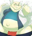 anthro asian_clothing belly blush bodily_fluids bottomwear clothed clothing east_asian_clothing eyewear fundoshi glasses japanese_clothing kemono male obese obese_anthro obese_male open_clothing open_shirt open_topwear overweight overweight_anthro overweight_male pants shirt solo sweat topwear underwear hamatnk lifewonders tokyo_afterschool_summoners leib_(tas) bear mammal polar_bear ursine 2020