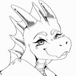 anthro clothing eyebrow_wiggle eyelashes female fin head_fin horn scales simple_animation smug solo littlestlynx mythology selena_(golddrake) dragon mythological_creature mythological_scalie scalie 1:1 2_frame_animation animated short_playtime