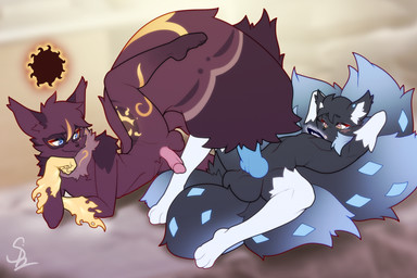 9_tails anthro balls big_penis big_tail duo genitals male male/male multi_tail nude penis sex tail tail_around_penis tail_fetish tail_play tail_sex tailjob nariikhan nintendo pokemon canid canine fox generation_1_pokemon generation_8_pokemon mammal nickit ninetales pokemon_(species) hi_res