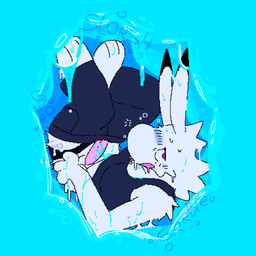 ambiguous_gender anthro blush bodily_fluids bottomwear bottomwear_down clothed clothing digestion digestion_noises drooling duo fur genitals herm intersex onomatopoeia pants pants_down partially_clothed penis saliva sound_effects text tipped_ears vore reallycoollizard mundy_(reallycoollizard) sia_(zeemid) ambiguous_species hi_res