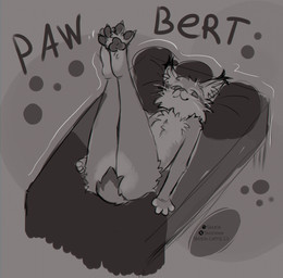 anthro legs_up male pawpads paws smile smiling_at_viewer solo text shtein disney zootopia pawbert_lynxley canada_lynx felid feline lynx mammal character_name hi_res