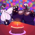 anthro anthro_on_anthro areola big_areola big_breasts big_nipples birthday birthday_cake black_body bodily_fluids breast_milking breasts brown_body cake dessert female female_anthro food fur glistening glistening_body group horn huge_breasts hyper hyper_breasts interspecies lactating larger_female male male/female male_anthro nipples on_breasts predator/prey purple_eyes size_difference smaller_male white_body wool_(fur) yellow_eyes jiqqy nintendo pokemon dolly_(jiqqy) tai_(zak_hitsuji) zak_(zak_hitsuji) bovid canid canine canis caprine generation_8_pokemon goat mammal pokemon_(species) wolf wooloo 1:1 2023 colored digital_drawing_(artwork) digital_media_(artwork) shaded