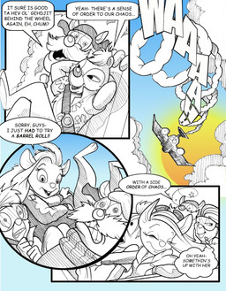 aircraft airplane aloha_shirt anthro clenched_teeth clothing cloud dialogue eyewear female flying goggles group hair humor male pattern_clothing pattern_shirt pattern_topwear ponytail propeller scared shirt smile sparkles teeth text topwear vehicle chris_fischer chip_'n_dale_rescue_rangers disney dale_(disney) gadget_hackwrench monterey_jack_(cdrr) sparky_(cdrr) tammy_squirrel zipper_(cdrr) arthropod chipmunk ground_squirrel insect mammal mouse murid murine rodent sciurid tree_squirrel comic english_text hi_res