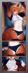 2019 anthro areola athletic_wear blonde_hair blurred_background bottomwear breasts canid canine clothed clothing colored countershading detailed_navel epke female flashing flashing_breasts footwear fox fox_tail fur green_eyes gym_bottomwear gym_shorts hair hi_res legwear mammal midriff navel nipple_outline nipple_piercing nipples paneling partially_clothed piercing piercing_outline shorts socks solo sports_panties striptease sybril_rose thigh_highs thigh_socks tongue tongue_out under_boob