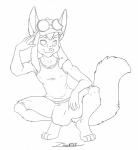 anthro anthrofied bulge clothed clothing crouching eyewear fur goggles hat headgear headwear male pokemorph shirt smile solo tank_top topwear zooshi nintendo pokemon chris_weller canid canine eeveelution generation_4_pokemon glaceon mammal pokemon_(species) 2018 absurd_res hi_res monochrome