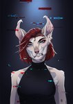 2021 anthro blue_eyes breasts canid canine canis clothed clothing deeless digital_media_(artwork) domestic_dog ear_piercing eyebrows eyelashes female fur hair hi_res looking_at_viewer mammal piercing red_hair solo teeth
