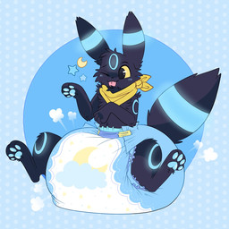 4_fingers 4_toes ambiguous_gender big_diaper black_body black_ear_tips black_ears black_fur black_nose black_tail black_tail_tip blue_background blue_body blue_ears blue_fur blue_pawpads blue_tail blush blush_lines chest_tuft clean_diaper clothed clothing cloud_emanata diaper diaper_puff dipstick_ears dipstick_tail dotted_background ear_markings emanata facial_markings feet feral fingers forehead_markings fur glowing glowing_markings head_markings kerchief layered_diaper markings multicolored_body multicolored_ears multicolored_fur neckerchief neckwear one_eye_closed pattern_background pawpads ring_(marking) ringed_ears ringed_tail simple_background sitting sitting_on_diaper smile solo striped_markings striped_tail stripes tail tail_markings toes tongue tongue_out tuft two_tone_body two_tone_fur two_tone_tail wearing_diaper yellow_kerchief yellow_neckerchief yellow_sclera jupiters nintendo pokemon cress_(sanicgamer1999) eeveelution generation_2_pokemon pokemon_(species) umbreon 1:1 hi_res