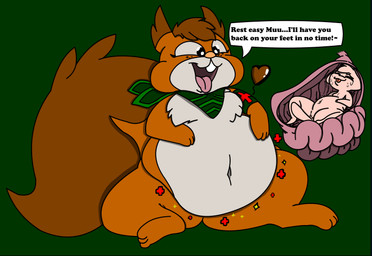 ambiguous_gender ambiguous_pred ambiguous_prey anthro armband belly big_belly brown_body brown_fur crotch_tuft cutaway duo ellipsis endosoma freckled_face freckles fur green_armband green_background green_kerchief green_neckerchief head_tuft healing_vore heart_symbol inside_stomach internal kerchief navel neckerchief neckwear open_mouth open_smile oral_vore pattern_kerchief pattern_neckerchief pink_body pink_fur safe_vore simple_background sitting smile spread_legs spreading striped_kerchief striped_neckerchief tail talking_to_another talking_to_prey teeth text tilde_after_text tongue tongue_out tuft vore white_body white_fur senbiku_mew nintendo pokemon muu_(senbiku_mew) sally_(skwovetops) generation_1_pokemon generation_8_pokemon legendary_pokemon mew_(pokemon) pokemon_(species) skwovet absurd_res english_text hi_res female_(lore) male_(lore)