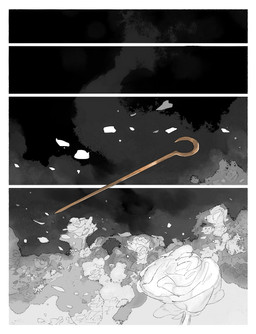 detailed_background flower melee_weapon not_furry petals plant rose_(flower) sword weapon white_flower white_rose zero_pictured darkdog hollow_knight:_silksong hollow_knight_(franchise) team_cherry 2025 absurd_res comic digital_drawing_(artwork) digital_media_(artwork) hi_res
