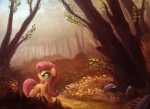 detailed_background feathered_wings feathers female feral forest nature outside plant quadruped solo tail tree wings yellow_body yellow_feathers ajvl friendship_is_magic hasbro my_little_pony mythology fluttershy_(mlp) equid equine mammal mythological_creature mythological_equine pegasus hi_res